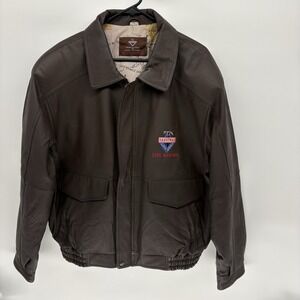 Vintage HandyMan Brown Smooth Leather Aviator Bomber Jacket Map Lined‎ USA  XXL
